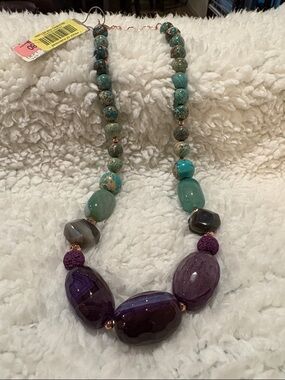 Handcrafted Purple & Teal Beaded Statement Necklace
